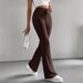 Women's Clothing Women's Solid Color Bell Bottom Pants Spring Autumn Casual Ribbed Knitted Slim Fit Fashionable All Match Trousers_ecoleips.com