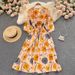 Light Mature Style Dress Autumn Goddess Style Temperament V Neck Slim Fit Medium And Long Retro Print French Platycodon Skirt_ecoleips.com