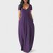V-Neck Flowy Maxi Dress For Women - Soft Stretch Casual Long Dress With Short Sleeves, Comfortable Plus Size Everyday Sundress_ecoleips.com