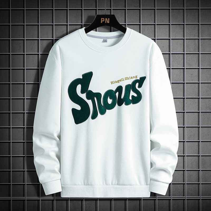 Men's plus Size Embroidered Letter Crew Neck Sweatshirt Trendy Casual Loose Fitting Sports Top for Autumn_ecoleips.com