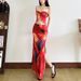 2025 Summer New Women's Artistic Strapless Color-Block Printed High-Waisted Floor-Length Skirt Set_ecoleips.com