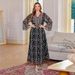 Muslim Elegant Embroidered Dress Clothing Rope Embroidered Robe Abaya Ladies Long Skirt_ecoleips.com