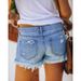 2025 European And American Trendy Buttoned Printed Patchwork Denim Shorts For Women, Cross-Border Foreign Trade, Ripped_ecoleips.com