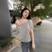 Slant Shoulder Loose Spice Girl Short-sleeved T-shirt Women's Summer New Casual Irregular Solid Color Versatile Student Top_ecoleips.com