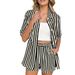 Women's Striped Casual Suit European American Style Summer Lapel Short Sleeve Outfit Set Elegant And Stylish_ecoleips.com