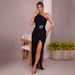 Sexy Women One Shoulder Sleeveless Dress Elegant High Split Design Slimming Bodycon Long Maxi Dress_ecoleips.com