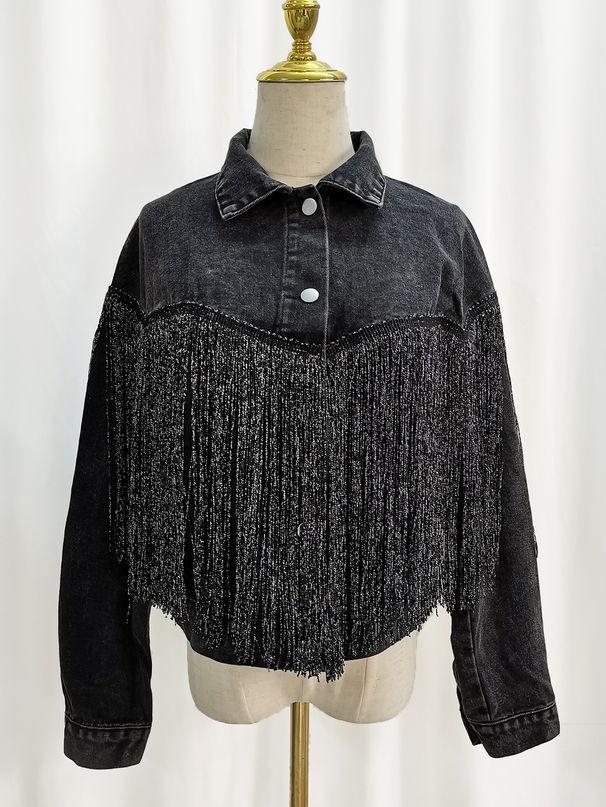 Denim Jacket Women Fashion Tassel Lapel Fried Flower Denim Jacket Women_ecoleips.com
