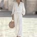 Women's Pure Color Linen-Like Loose Fit Long Sleeve Two Piece Set Comfortable Casual Outfit_ecoleips.com
