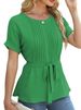 European And American 2025 Spring And Summer New Casual Shirt Ruffled Round Neck Short Sleeved Top Fashionable Women_ecoleips.com