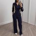 Women's Clothing Striped Two Piece Set Casual Long Sleeved Jacket With High Waisted Straight Leg Pants Autumn Winter Polyester_ecoleips.com
