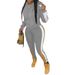 Women's Clothing hot sale women's clothing color block stitching casual hooded zipper jacket two piece set_ecoleips.com
