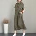 New Japanese Solid Color Cotton And Linen Lapel, Short Sleeve Loose Pocket Women's Casual Dress Women's_ecoleips.com