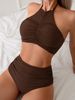 New 2024 Women's Two-Piece Bikini Strapless Halter Neck High Waist Swimsuit Sexy Pleated Design 1607W_ecoleips.com