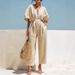Women's Summer Wide-Leg Jumpsuit With Puff Sleeves, Vacation Wrap Waist Flowy Romper_ecoleips.com