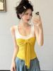 French-Style Bow-Tie Age-Reducing Camisole For Women, Summer Outerwear With Chest Pads, Color-Blocking, Slim-Fit_ecoleips.com