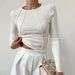Women's Clothing Women's Solid Color Segmented Chest Shaped Long Sleeve Crew Neck T-Shirt Spring/Autumn Fashion Top_ecoleips.com