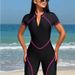 Women’s Clothing New Color Matching Swimsuit Zipper Bikini Boxer Shorts One Piece Surfing Suit_ecoleips.com
