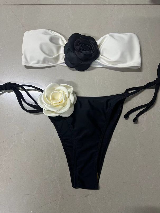 Women’s Clothing New Fashion Multi Color Flower Tube Top Sexy Split Swimsuit Bikini Bikini_ecoleips.com
