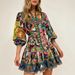 Women's Printed Dress European American Style Tie Waist V Neck Long Sleeved Jumpsuit/Short Dress New Cross Border_ecoleips.com