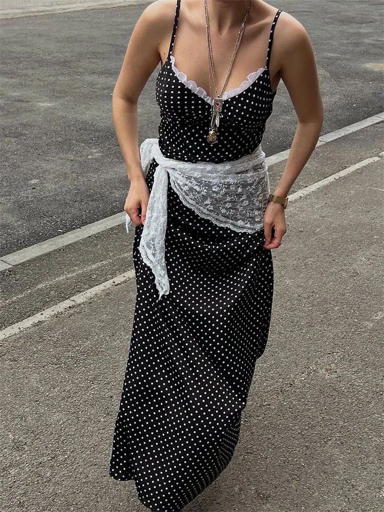 Women's Sexy Polka Dot Halter High Waist Flowy Maxi Dress – Slimming Casual Resort Gown_ecoleips.com