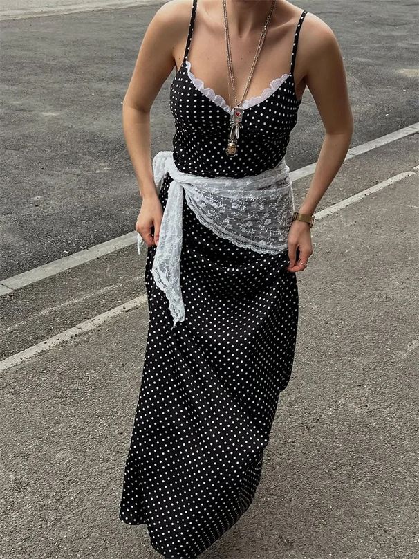 Women's Sexy Polka Dot Halter High Waist Flowy Maxi Dress – Slimming Casual Resort Gown_ecoleips.com