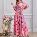 Women's Spring Dress With Elegant Print Lantern Sleeves And Frill_ecoleips.com