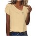Women's Clothing Pullover V Neck Solid Color Button Top Summer Short Sleeved Loose Women's T Shirt_ecoleips.com
