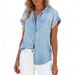Denim Shirt For Women | Oversized Blue Chambray Shirt | Casual Button-Up Top With Notch Collar_ecoleips.com