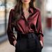 Elegant Long-Sleeve Button-Down Shirt – Women’s Solid Color Office Blouse (Black/Purple/Navy/Brown/Maroon, S-XXL)_ecoleips.com