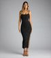 Women SpaghettiStrap Square Black Sequin Slit Bodycon Midi Dress Sexy Party Spring Summer Chic Club DateNight Stretch Dress_ecoleips.com