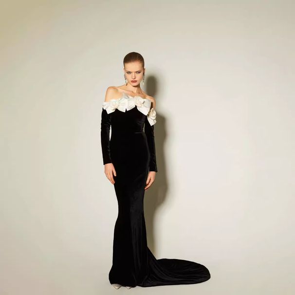 Amazon Off-The-Shoulder Maxi Dress Women's Hepburn Style Fishtail Skirt with Bow And Flowers Lightweight Spring/Summer Dress_ecoleips.com