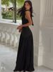 Mozision Halter V Neck Backless Sexy Maxi Dress Women Elegant Black Off-shoulder Sleeveless Bodycon Club Party Long Dresses_ecoleips.com