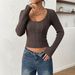 Women's Slim Fit Cable Knit Sweater Solid Color U Neck Cropped Style For Autumn Winter Sexy Fashion_ecoleips.com
