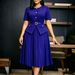 D633 Women's Summer New Round Neck Splicing Pleated Fake Two Solid Color Large Size Dress_ecoleips.com