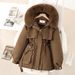 2027 Winter Fashion Parkas Women Drawstring Waist Slim Fit Fur Keep Warm Zipper Hooded Integrated Cotton-Padded Jacket M-3XL_ecoleips.com