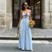 Women's Clothing Summer Deep V Neck Striped Resort Dress Backless Sleeveless Halter Neck Gown For Women_ecoleips.com