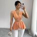 2026 Eurean And American Fashionable Solid Color V-Neck Sleeveless Waist-Cinching Irregular Lace_ecoleips.com