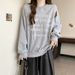 European American Style Real-shot Bow-knot Hollow-out Loose-fit Sweatshirt Women, Thin Round-neck Pullover_ecoleips.com