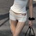 2025s Sexy Hollow Out Lace-up Tight Hot Girl Fashion Ins Style Simple Solid Color Low Waist Lightweight Ultra Shorts_ecoleips.com