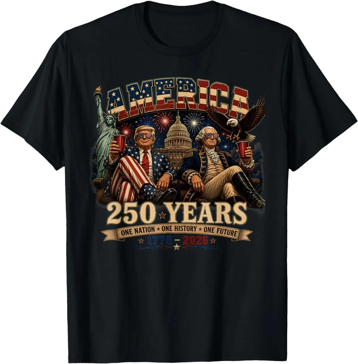 Women's T-Shirts 250 Years America Anniversary 250th Trump Washington Vintage T-Shirt_ecoleips.com