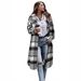 Women's Clothing Autumn/Winter Plaid Trench Coat Long Sleeved Women's Collared Shirt Drop Shoulder Casual Patch Pockets_ecoleips.com