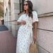 Pure Cotton Printed Dress European And American 2025 New Women's Puff Sleeve V Neck Lace Short Sleeved Printed Dress_ecoleips.com
