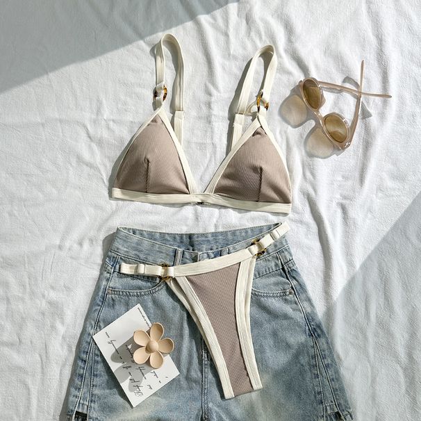Sexy Color Block Bikini Women's Clothing Swimsuit 2026 American Style Beach Swimming Suit For Vacation Popular Export_ecoleips.com