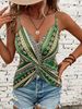 Women's Sexy V-neck Chain Printed Front Twisted Back Camisole Top, Made Of Polyester Fabric With Spaghetti Pattern_ecoleips.com
