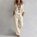Women's Oversized Off-Shoulder Top And Wide-Leg Pants Set Comfortable Knitted Loungewear Two-Piece Casual Minimalist Style Daily Wear_ecoleips.com