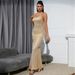 Vertical Striped Sequin Halter Bodycon Maxi Dress, Sleeveless Backless High Side Split Glitter Formal Evening Party Gown_ecoleips.com