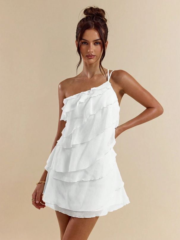 French-Style Halter Neck Dress – Flowy Ruffled Mini Dress, Off-Shoulder Backless Sexy Tiered Dress_ecoleips.com
