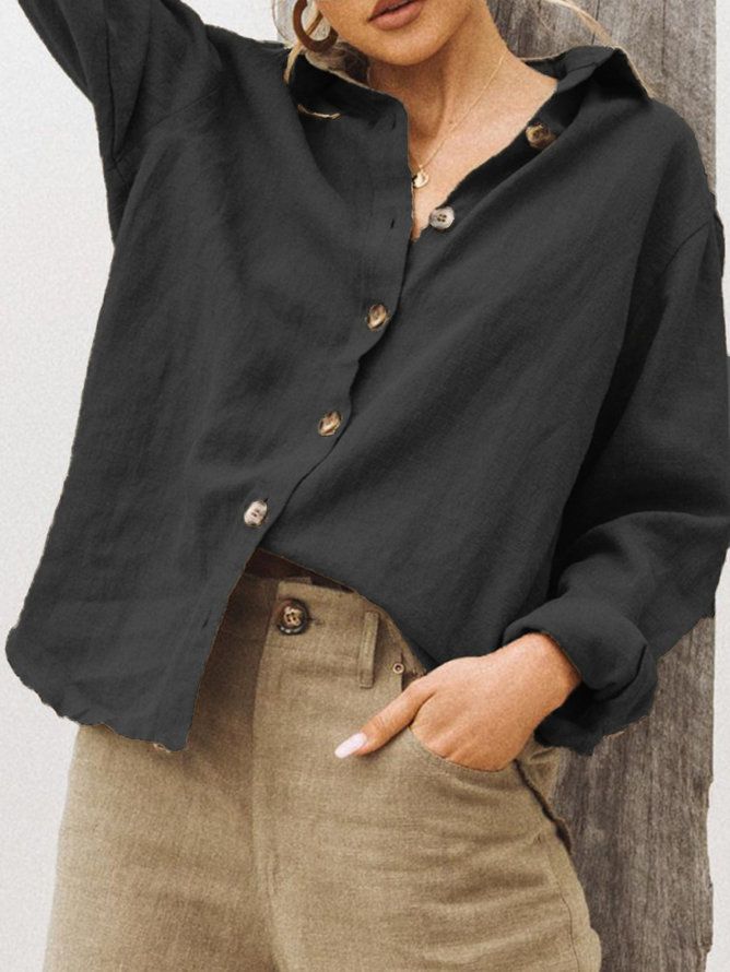 Verve 2025 Autumn Winter Fashion Turn-down Collar Long Sleeve Cotton Linen Loose Women's Shirt_ecoleips.com