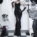 CF25039 Gothic Dark Flocked Halter Neck Slim Fit Long Dress Studded Slit Fishtail Spaghetti Strap New Summer Women's Clothing_ecoleips.com