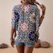 European American Retro Floral Print V Neck Shirt Loose Fit Drop Shoulder Three Quarter Sleeve Top for Summer 2025_ecoleips.com